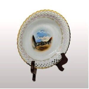 Schumann Bavaria Bowl Reticulated Gilded Rim Motif Vintage 1950s 7 3/4"